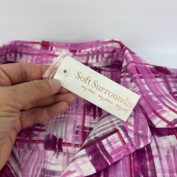NEW Soft Surroundings M Absent Magenta Pink Metallic Sheer Button Porta Shirt - Picture 10 of 13